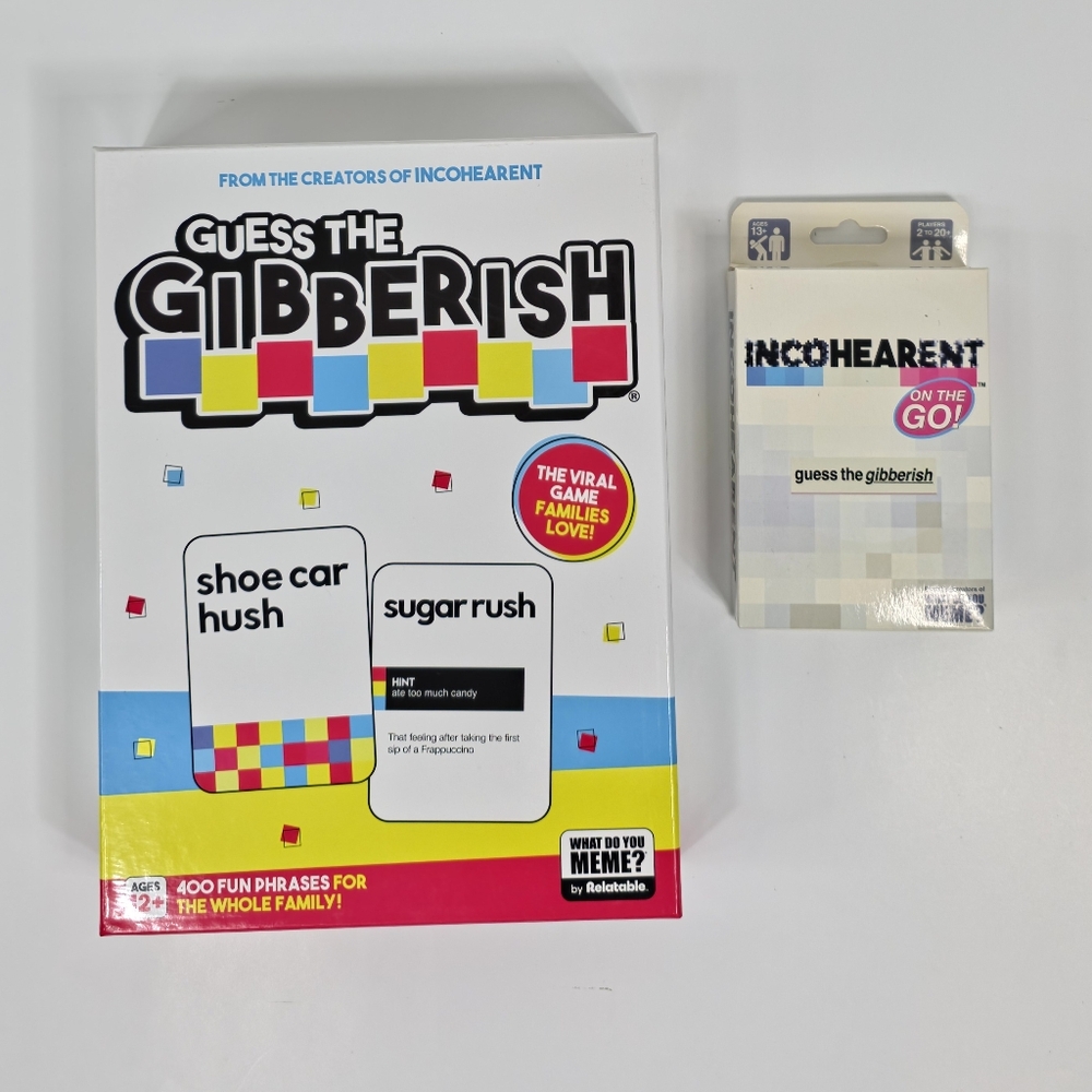 Guess The Gibberish Game + Incohearent On The Go Card Game Set What Do You Meme